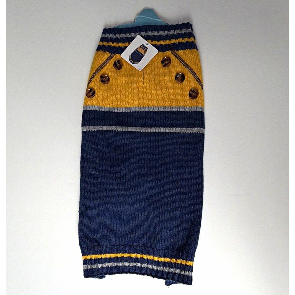 Vibrant Life Dog Sweater Knit Warm Button Detail Size M Blue Yellow Gray